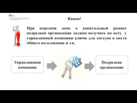 При передачи дома в капитальный ремонт подрядная организация должна получить по