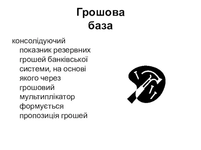 Грошова база консолідуючий показник резервних грошей банківської системи, на основі якого