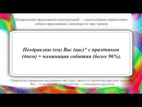 *Графическое оформление местоимения «вы» будет зависеть от количества адресатов: поздравляю Вас