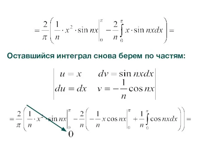 Оставшийся интеграл снова берем по частям: