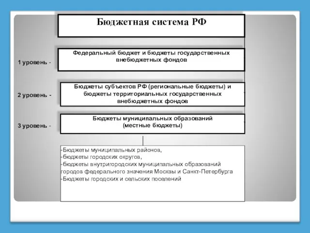 Федеральный бюджет и бюджеты государственных внебюджетных фондов Бюджеты субъектов РФ (региональные