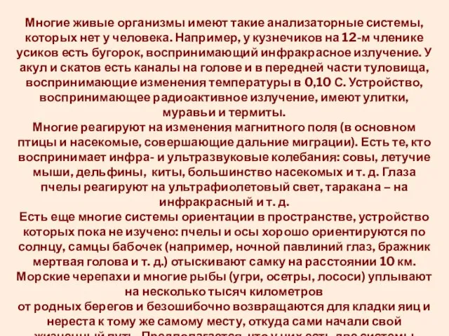 Многие живые организмы имеют такие анализаторные системы, которых нет у человека.