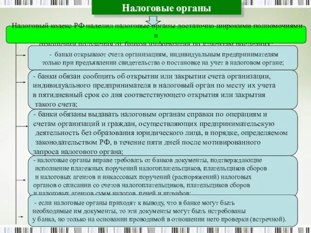 Налоговые органы Налоговый кодекс РФ наделил налоговые органы достаточно широкими полномочиями