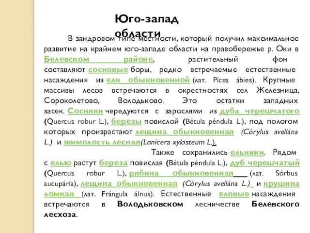 В зандровом типе местности, который получил максимальное развитие на крайнем юго-западе