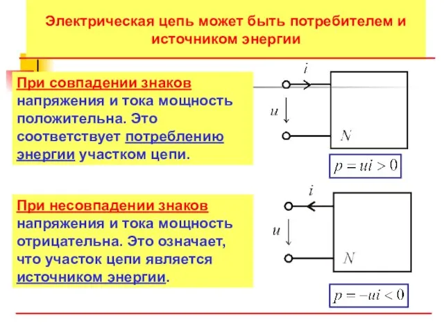 Электрическая цепь может быть потребителем и источником энергии При совпадении знаков