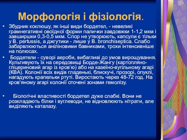 Морфологія і фізіологія. Збудник коклюшу, як інші види бордетел, - невеликі