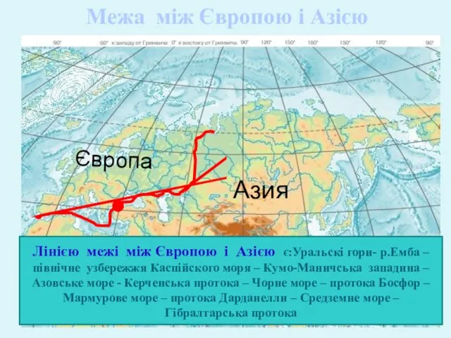 Межа між Європою і Азією Європа Азия Назовите географические объекты по