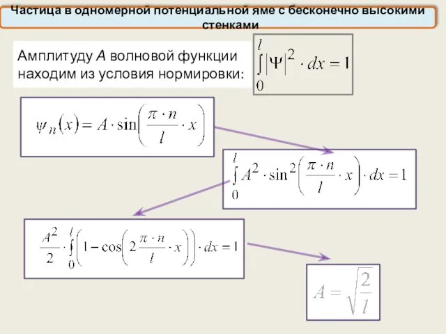 Амплитуду А волновой функции находим из условия нормировки: Частица в одномерной