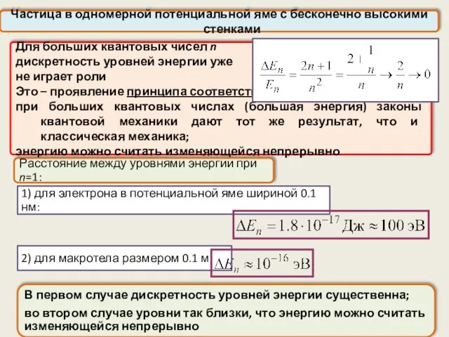 Частица в одномерной потенциальной яме с бесконечно высокими стенками 1) для