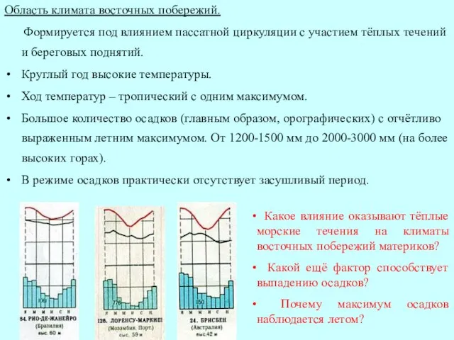 Область климата восточных побережий. Формируется под влиянием пассатной циркуляции с участием