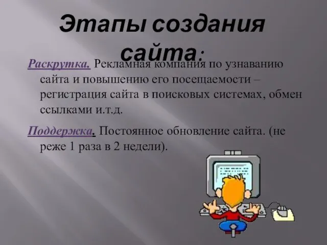 Этапы создания сайта: Раскрутка. Рекламная компания по узнаванию сайта и повышению