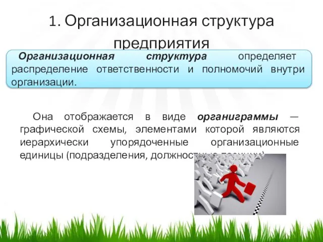 1. Организационная структура предприятия Она отображается в виде органиграммы — графической