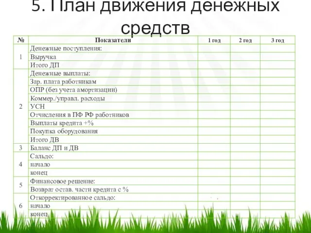 5. План движения денежных средств