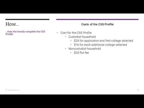 Costs of the CSS Profile Cost for the CSS Profile Custodial