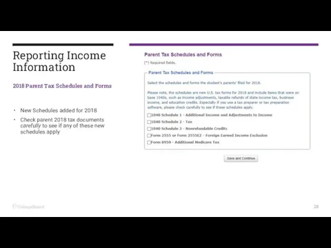 Reporting Income Information 2018 Parent Tax Schedules and Forms New Schedules