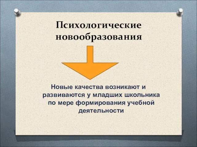 Психологические новообразования Новые качества возникают и развиваются у младших школьника по мере формирования учебной деятельности