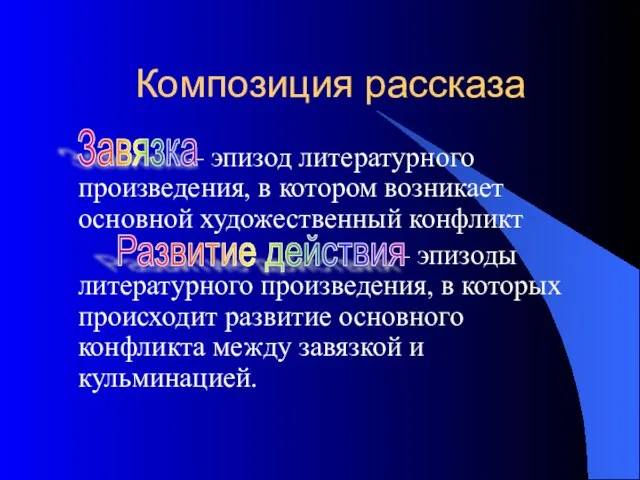 Композиция рассказа – эпизод литературного произведения, в котором возникает основной художественный