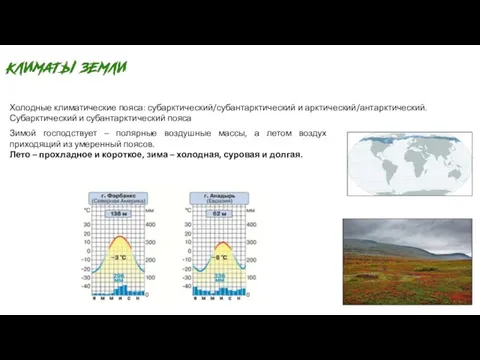 Холодные климатические пояса: субарктический/субантарктический и арктический/антарктический. Субарктический и субантарктический пояса Зимой