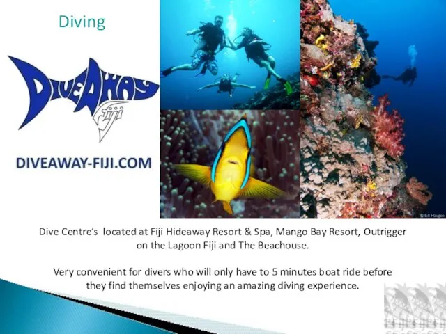 Dive Centre’s located at Fiji Hideaway Resort & Spa, Mango Bay