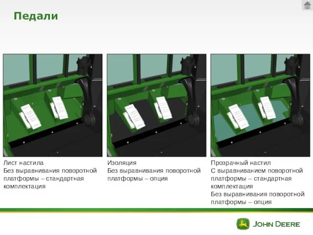 Педали Прозрачный настил С выравниванием поворотной платформы – стандартная комплектация Без