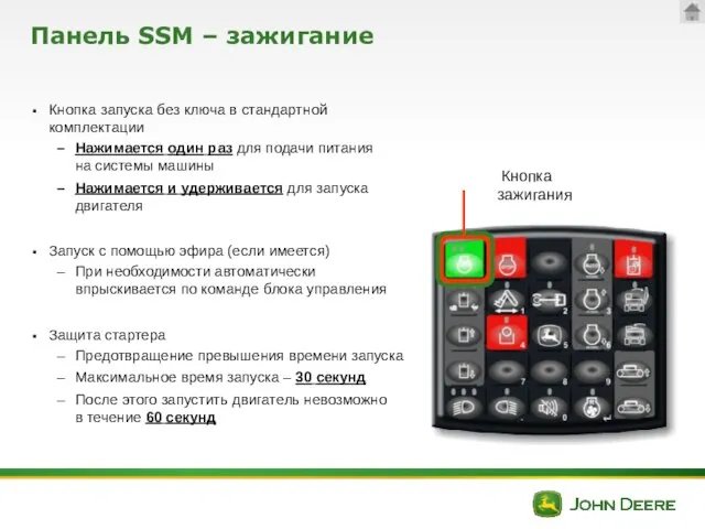 Панель SSM – зажигание Кнопка запуска без ключа в стандартной комплектации