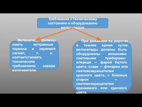 Требования к техническому состоянию и оборудованию велосипедов Велосипеды должны иметь исправные