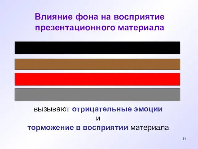 вызывают отрицательные эмоции и торможение в восприятии материала Влияние фона на восприятие презентационного материала