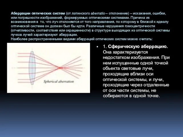 Аберрации оптических систем (от латинского aberratio – отклонение) – искажения, ошибки,