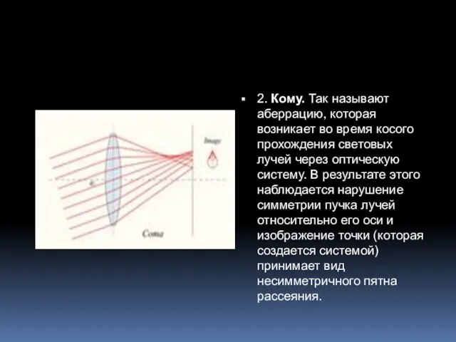 2. Кому. Так называют аберрацию, которая возникает во время косого прохождения