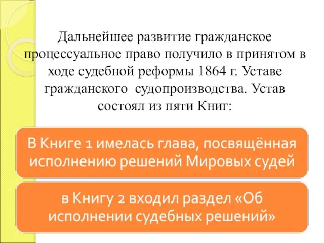 Дальнейшее развитие гражданское процессуальное право получило в принятом в ходе судебной