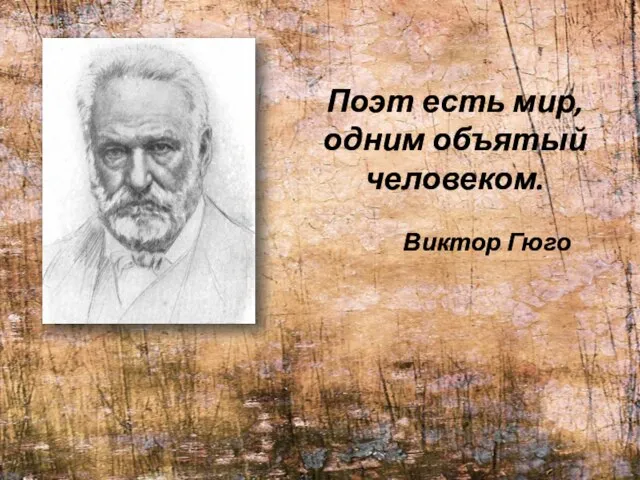 Поэт есть мир, одним объятый человеком. Виктор Гюго