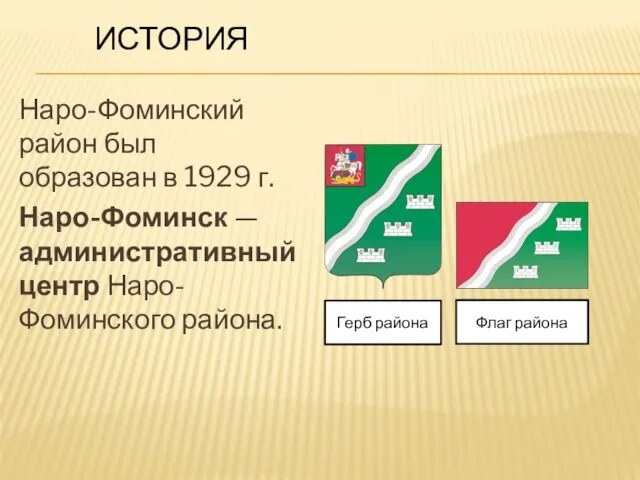 ИСТОРИЯ Наро-Фоминский район был образован в 1929 г. Наро-Фоминск —административный центр