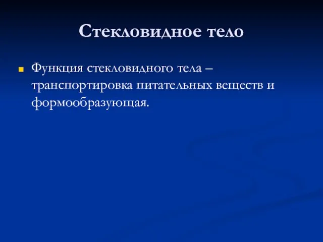 Стекловидное тело Функция стекловидного тела – транспортировка питательных веществ и формообразующая.