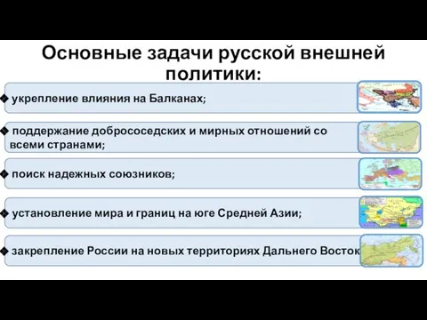 Основные задачи русской внешней политики: