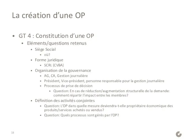 La création d’une OP GT 4 : Constitution d’une OP Eléments/questions