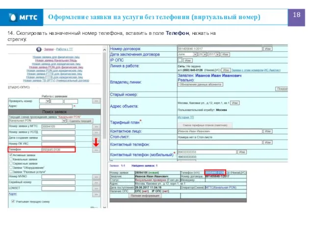 Оформление заявки на услуги без телефонии (виртуальный номер) 14. Скопировать назначенный