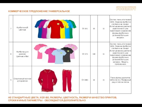 КОММЕРЧЕСКОЕ ПРЕДЛОЖЕНИЕ УНИВЕРСАЛЬНОЕ НЕ СТАНДАРТНЫЕ ЦВЕТА, КОЛ-ВО, РАЗМЕРЫ, ЦВЕТНОСТЬ, РАЗМЕР И