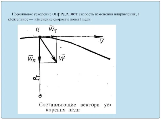 Нормальное ускорение определяет скорость изменения направления, а касательное — изменение скорости полета цели: