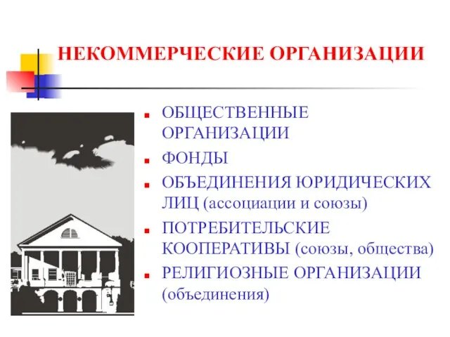 НЕКОММЕРЧЕСКИЕ ОРГАНИЗАЦИИ ОБЩЕСТВЕННЫЕ ОРГАНИЗАЦИИ ФОНДЫ ОБЪЕДИНЕНИЯ ЮРИДИЧЕСКИХ ЛИЦ (ассоциации и союзы)