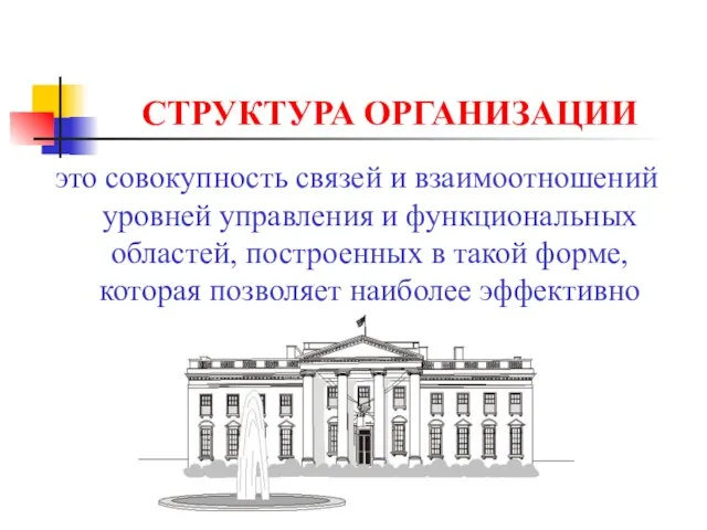 СТРУКТУРА ОРГАНИЗАЦИИ это совокупность связей и взаимоотношений уровней управления и функциональных