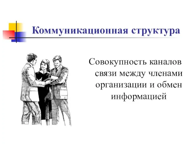 Коммуникационная структура Совокупность каналов связи между членами организации и обмен информацией