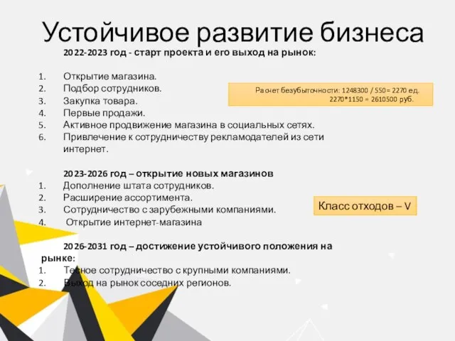 Устойчивое развитие бизнеса 2022-2023 год - старт проекта и его выход