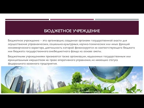 БЮДЖЕТНОЕ УЧРЕЖДЕНИЕ Бюджетное учреждение – это организация, созданная органами государственной власти