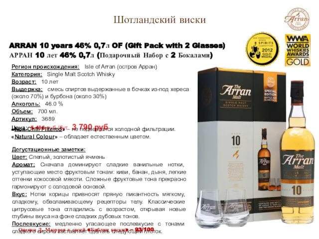 ARRAN 10 years 46% 0,7л OF (Gift Pack with 2 Glasses)