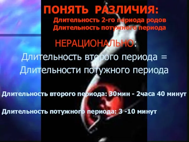 НЕРАЦИОНАЛЬНО: Длительность второго периода = Длительности потужного периода Длительность второго периода: