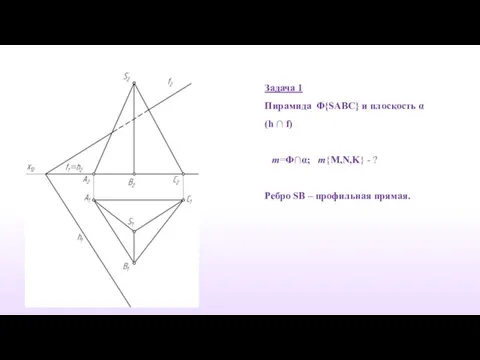 Задача 1 Пирамида Φ{SABC} и плоскость α(h ∩ f) m=Ф∩α; m{M,N,K}