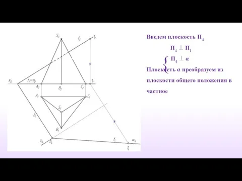 Введем плоскость П4 П4 ⊥ П1 П4 ⊥ α Плоскость α