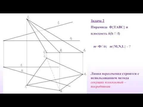 Линия пересечения строится с использованием метода секущих плоскостей – посредников Задача