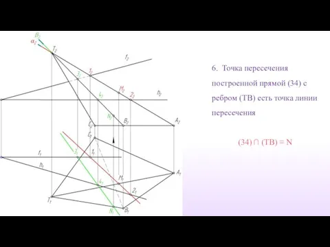 6. Точка пересечения построенной прямой (34) с ребром (TB) есть точка