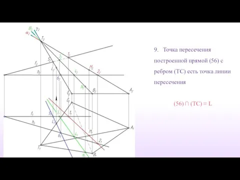 9. Точка пересечения построенной прямой (56) с ребром (TС) есть точка